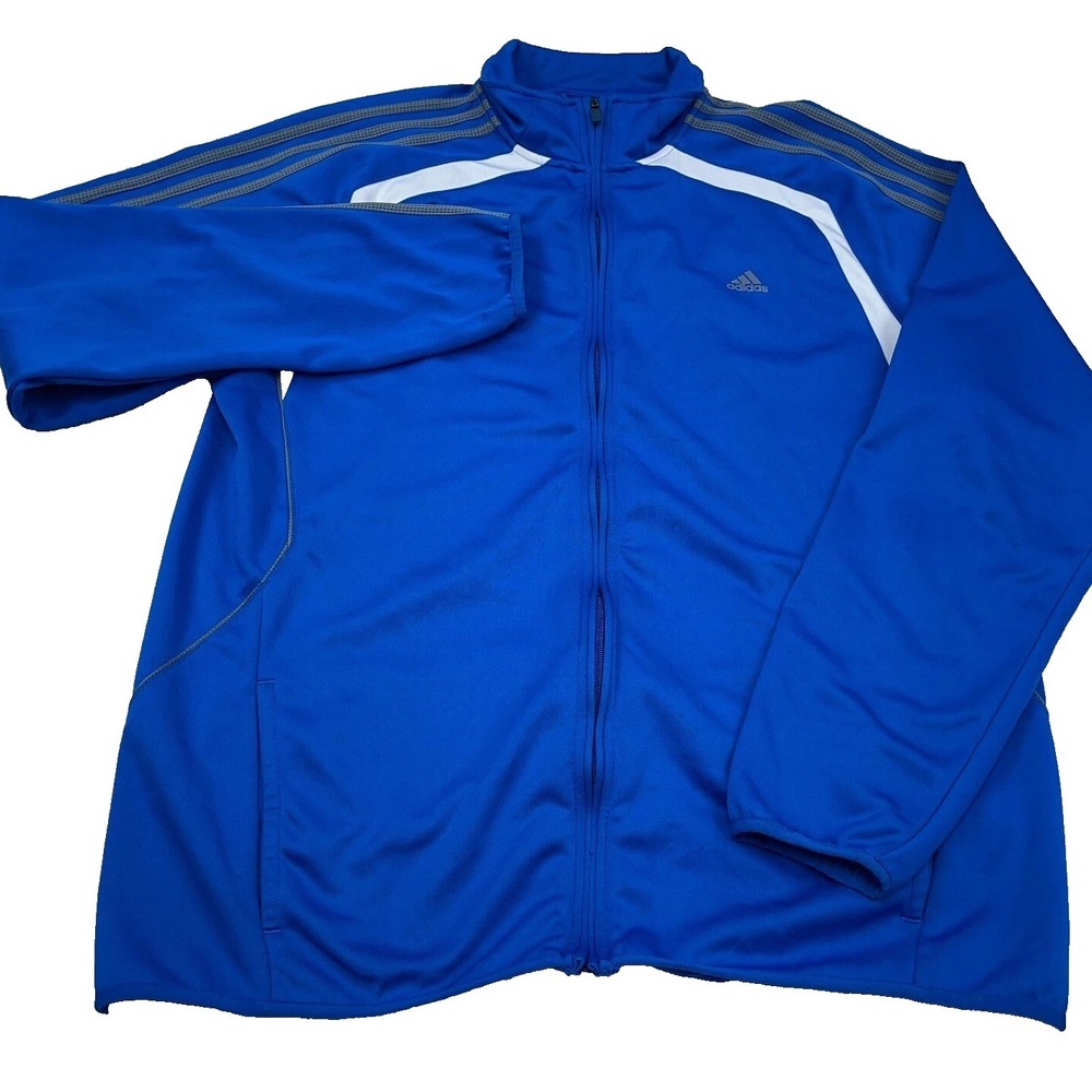 Adidas Track Jacket Men XXL 2XL Royal Blue Gray‎ Full Zip Sweatshirt Warm Up Run